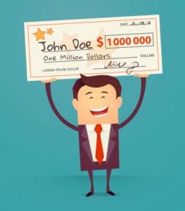 Happy man holding large check